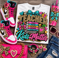 Teacher Because Kids Matter T-Shirt Pink, Turquoise & Leopard Teacher Shirt